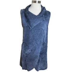 Testimony Los Angeles Vest Size M Blue Acid Wash Sleeveless Draped Studded Boho